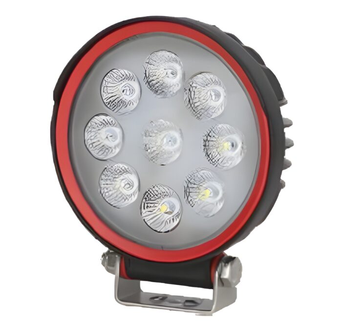 FARO REDONDO 9 LED C/BORDE ROJO HEAVY DUTTY - Imagen 1