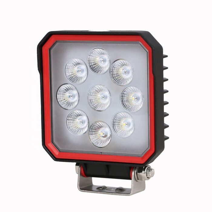 FARO CUADRADO 9 LED C/BORDE ROJO HEAVY DUTTY - Imagen 1